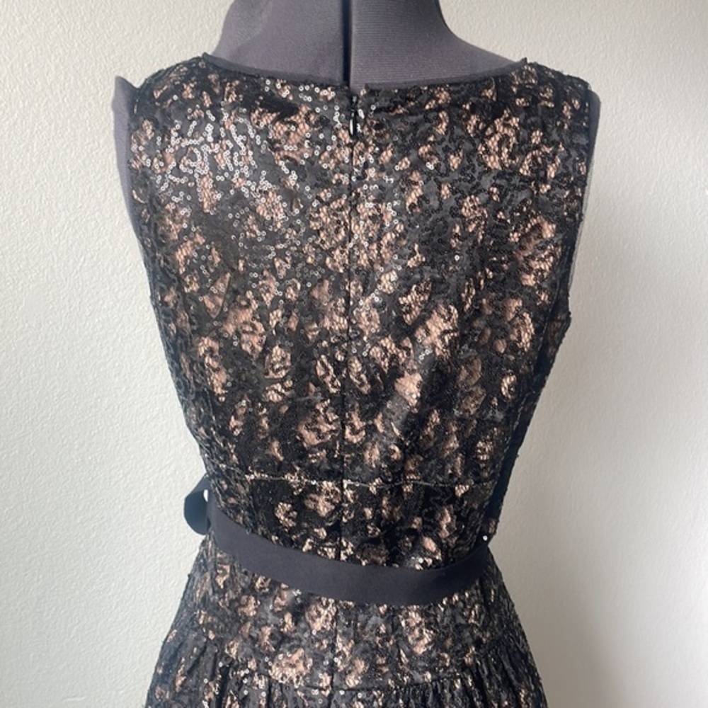 Eliza J Dress Black lace nude colored size 8 sequined balletcore fit and flare - Picture 4 of 12